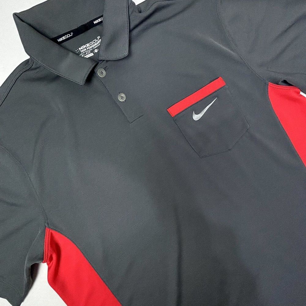 Nike Dri Fit Performance Mens Medium Golf Polo Shirt Dark Gray Tiger Woods